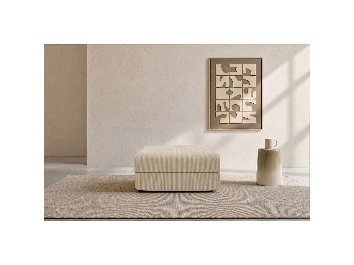 Pouf modulable et convertible - Velours côtelé - Beige