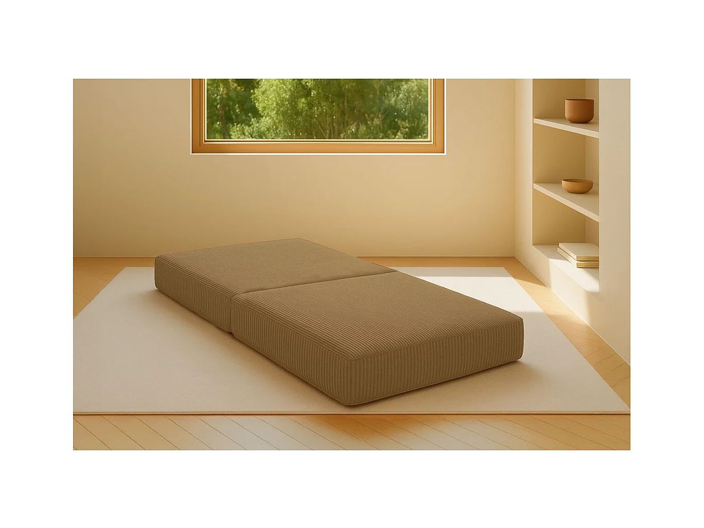 Pouf modulable et convertible - Velours côtelé - Jaune