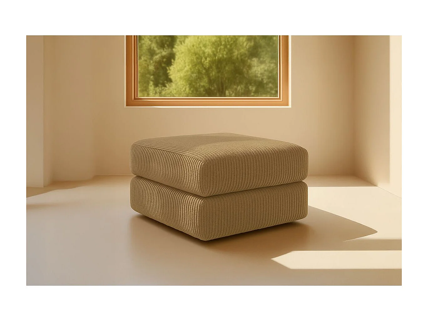 Pouf modulable et convertible - Velours côtelé - Jaune