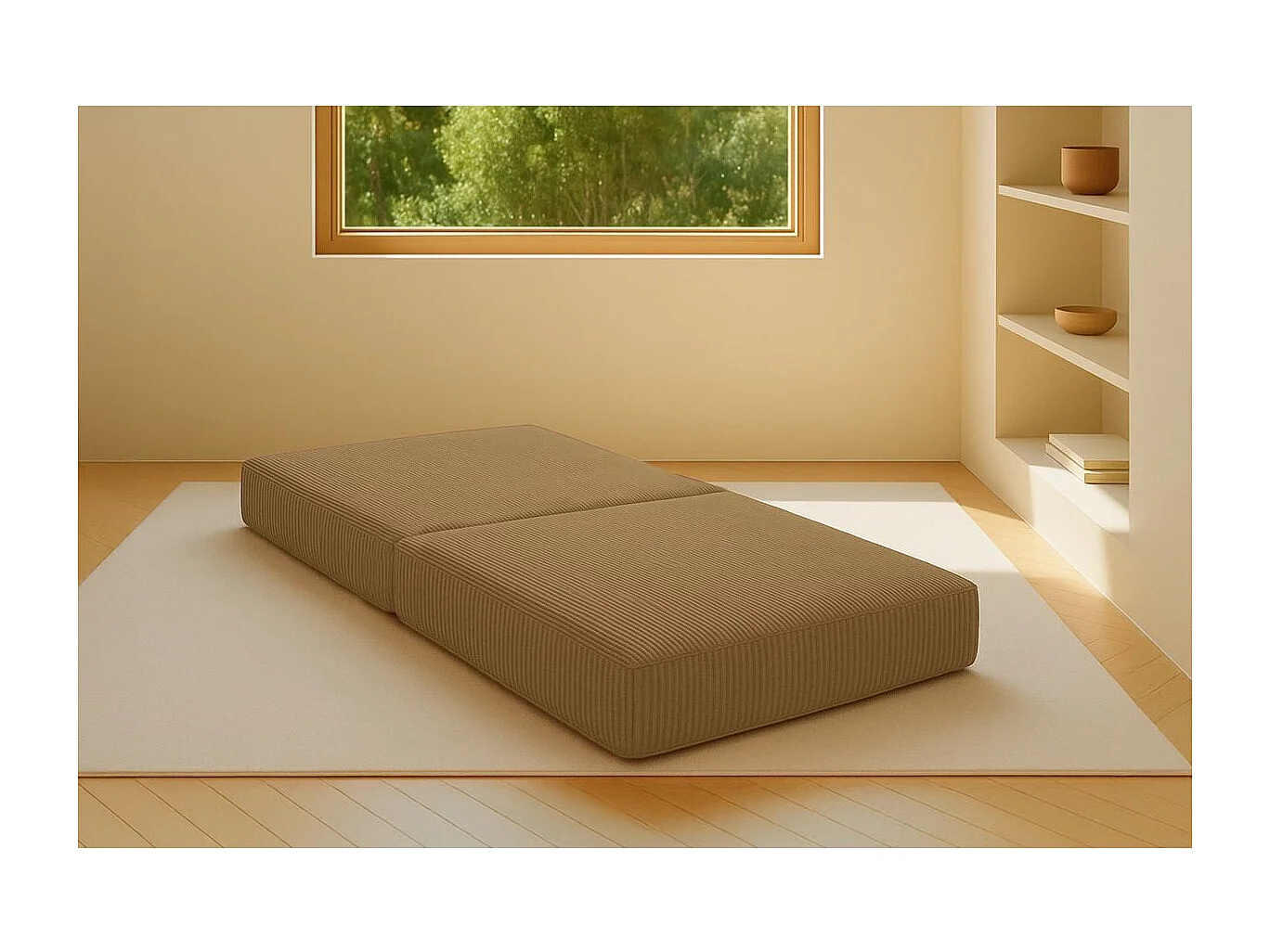Pouf modulable et convertible - Velours côtelé - Jaune