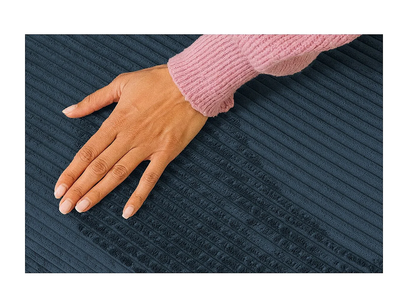 Canapé d'angle modulable et convertible 5 places - Velours côtelé - Bleu