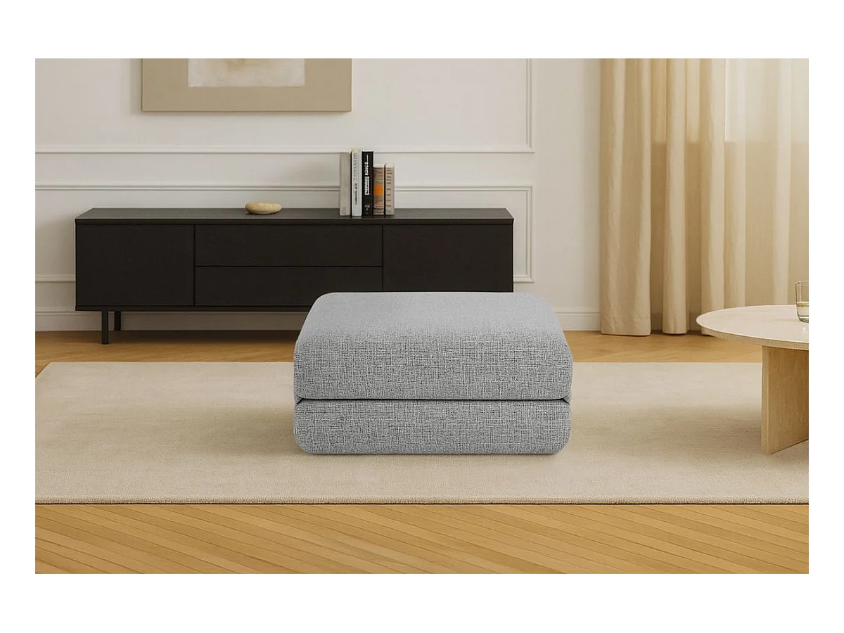 Pouf modulable et convertible - Tissu tweed - Gris