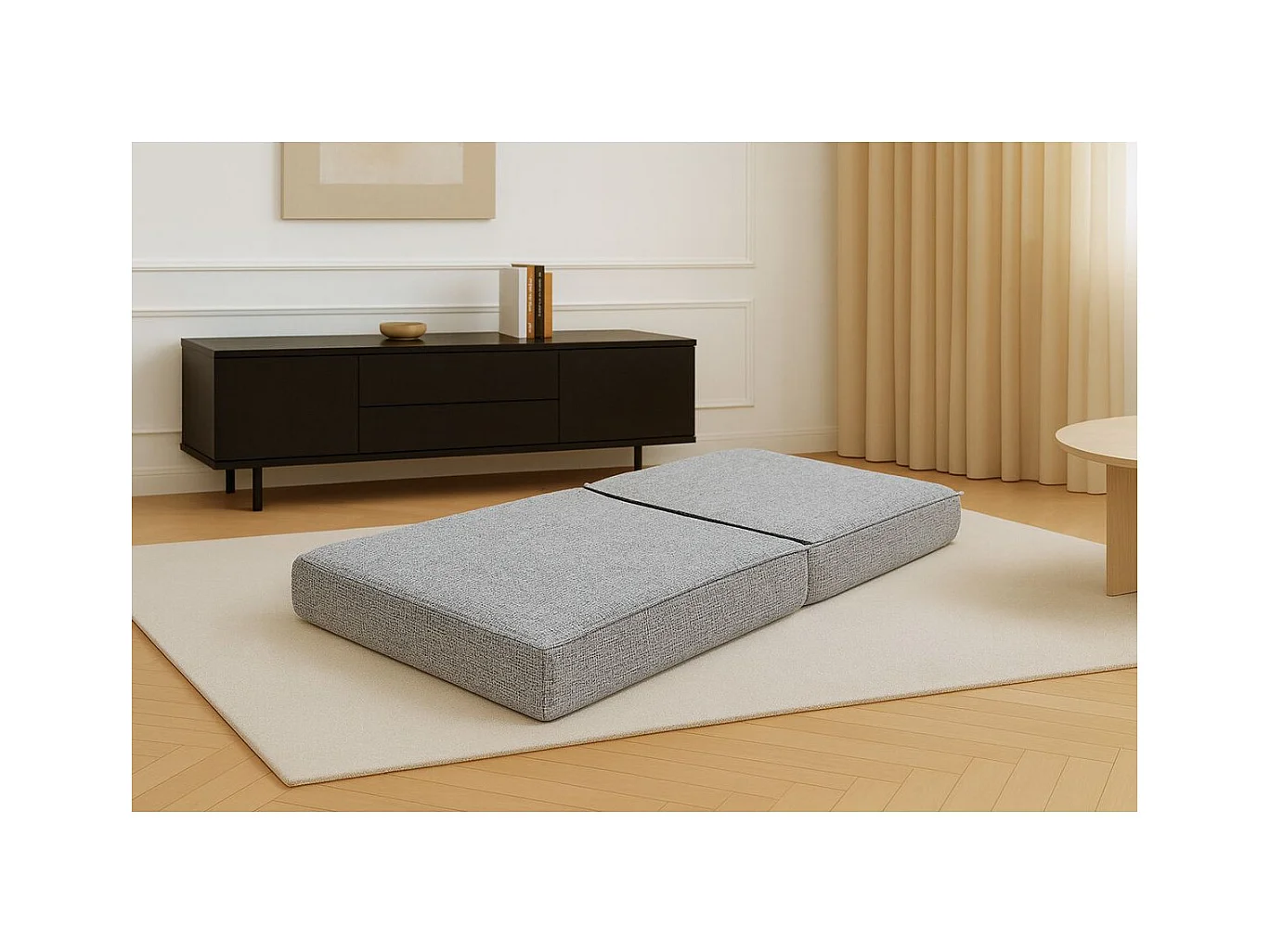 Pouf modulable et convertible - Tissu tweed - Gris