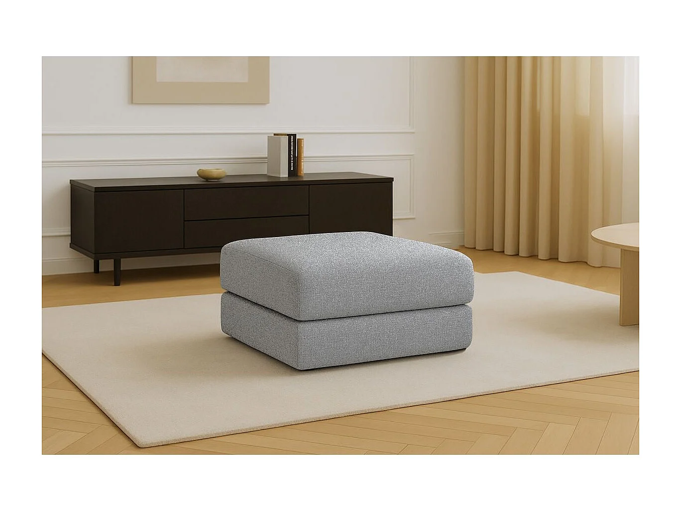 Pouf modulable et convertible - Tissu tweed - Gris
