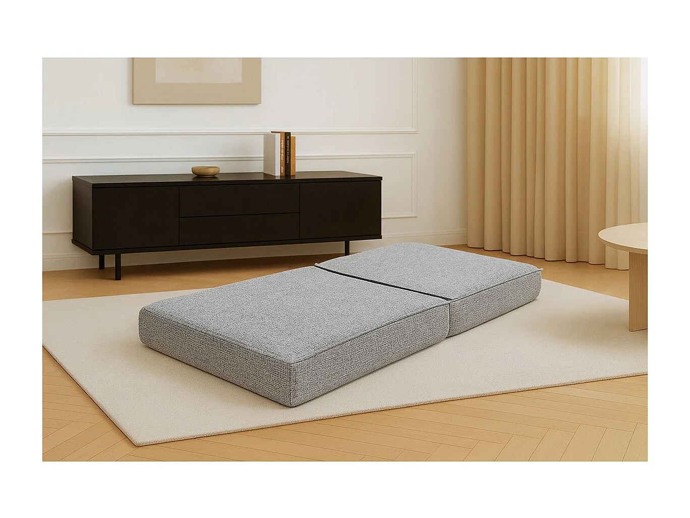 Pouf modulable et convertible - Tissu tweed - Gris