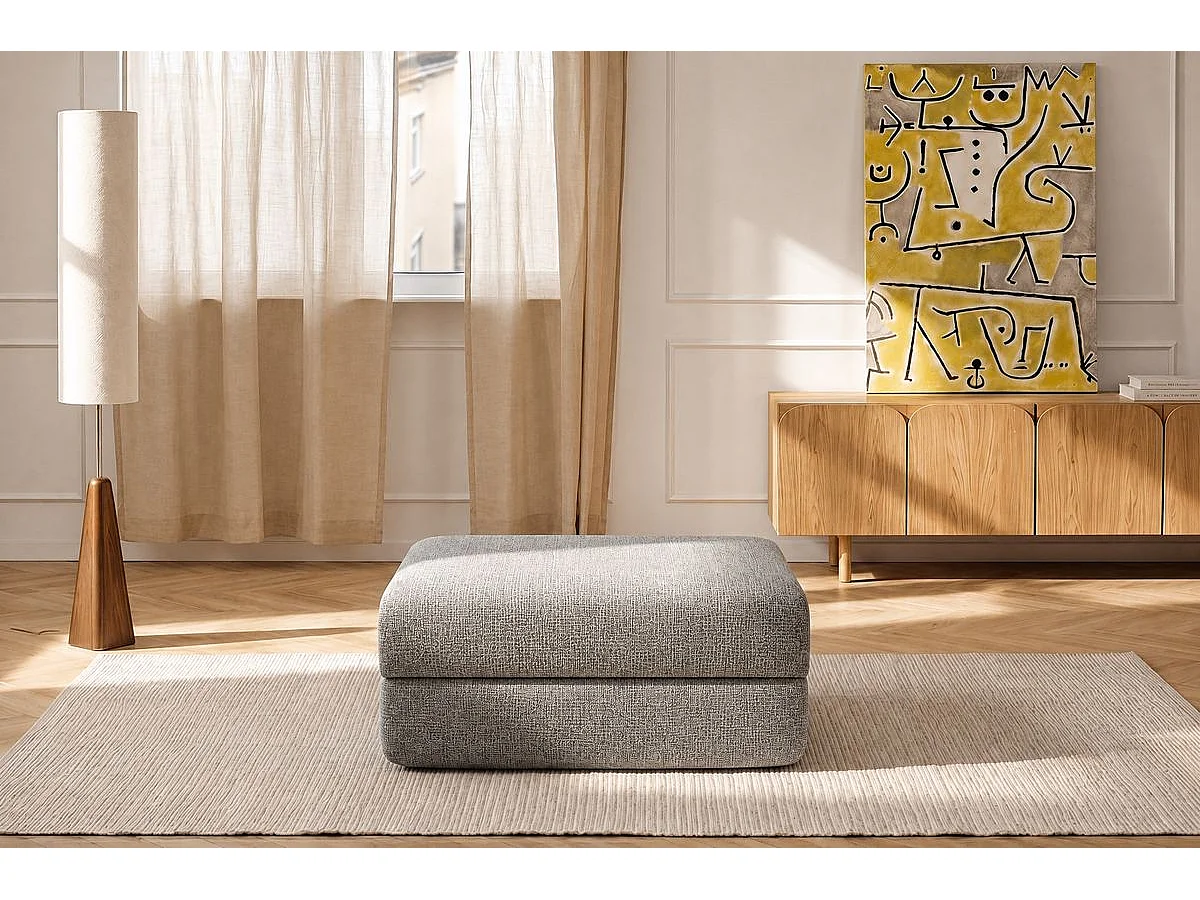 Pouf modulable et convertible - Tissu tweed - Gris