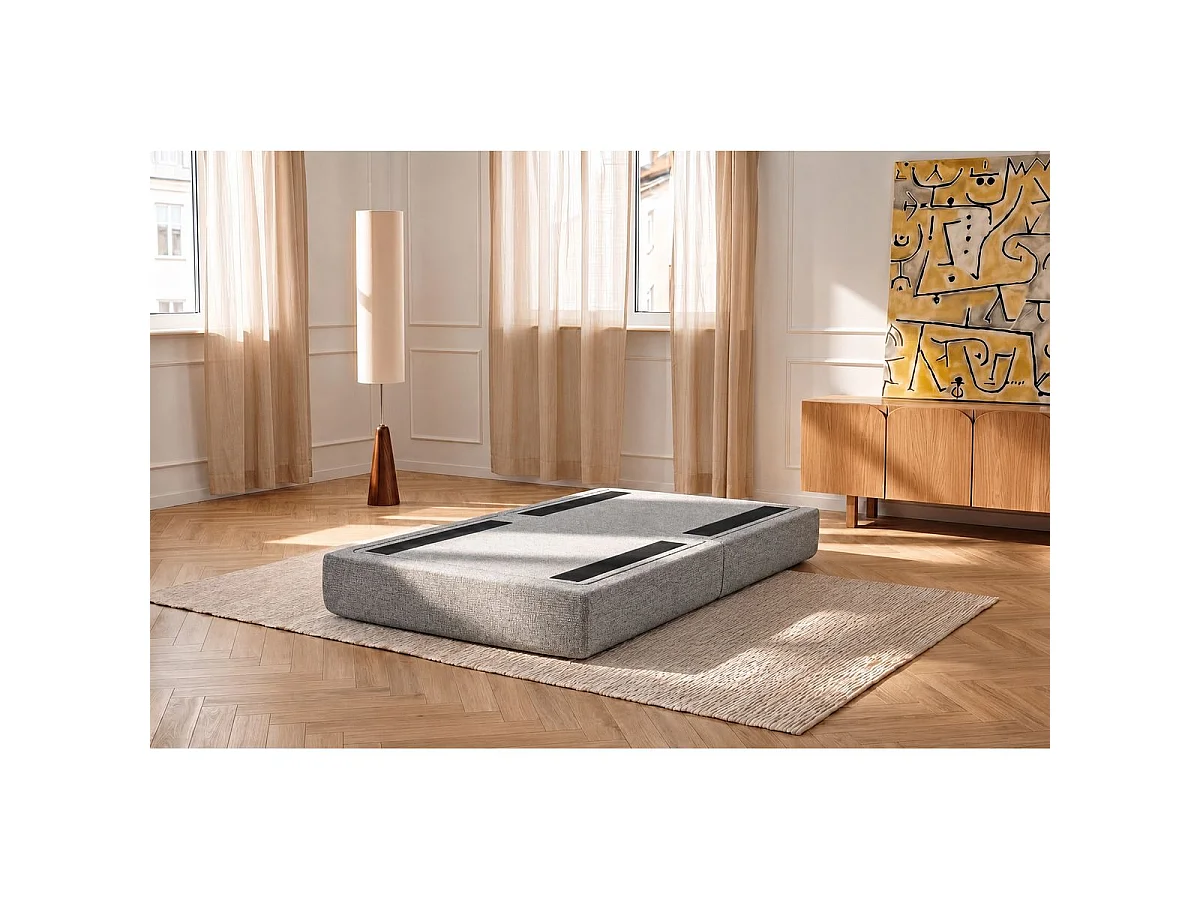 Pouf modulable et convertible - Tissu tweed - Gris