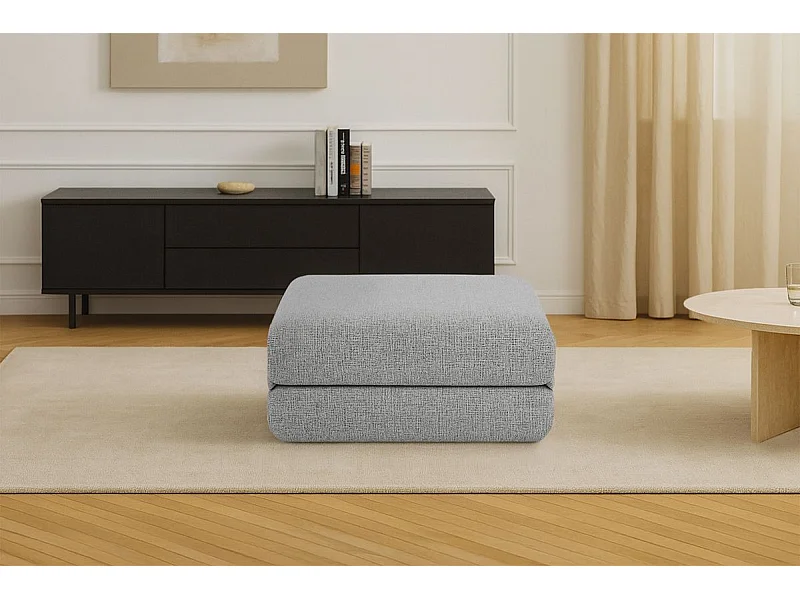 Pouf modulable et convertible - Tissu tweed - Gris