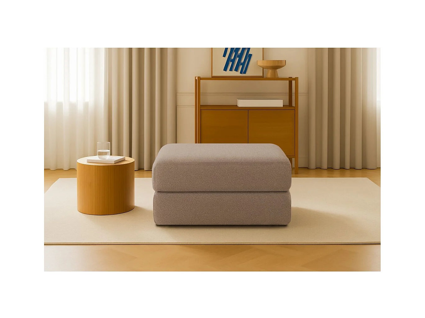 Pouf modulable et convertible - Tissu lisse - Marron