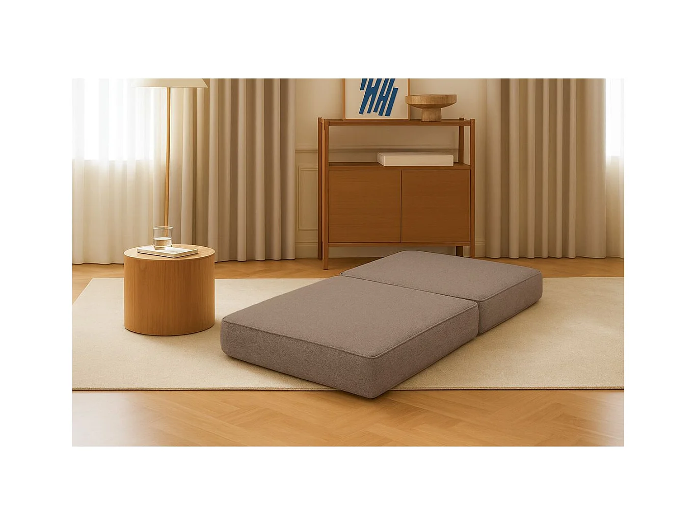 Pouf modulable et convertible - Tissu lisse - Marron