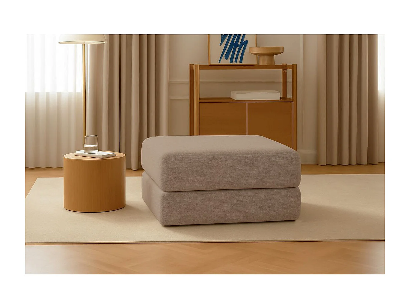 Pouf modulable et convertible - Tissu lisse - Marron