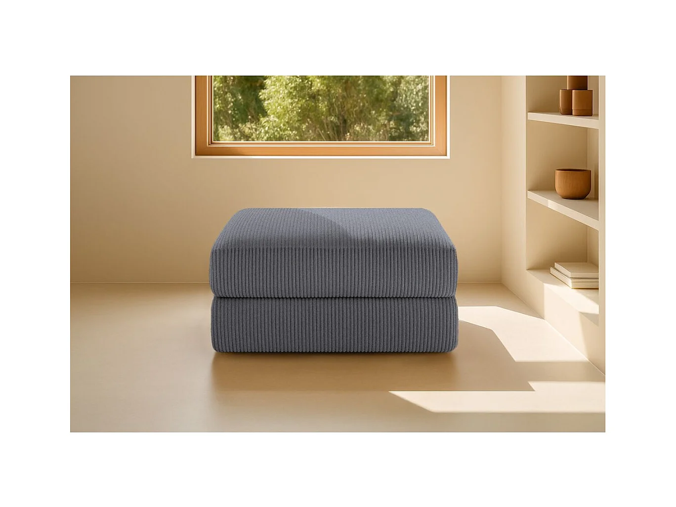 Pouf modulable et convertible - Velours côtelé - Gris