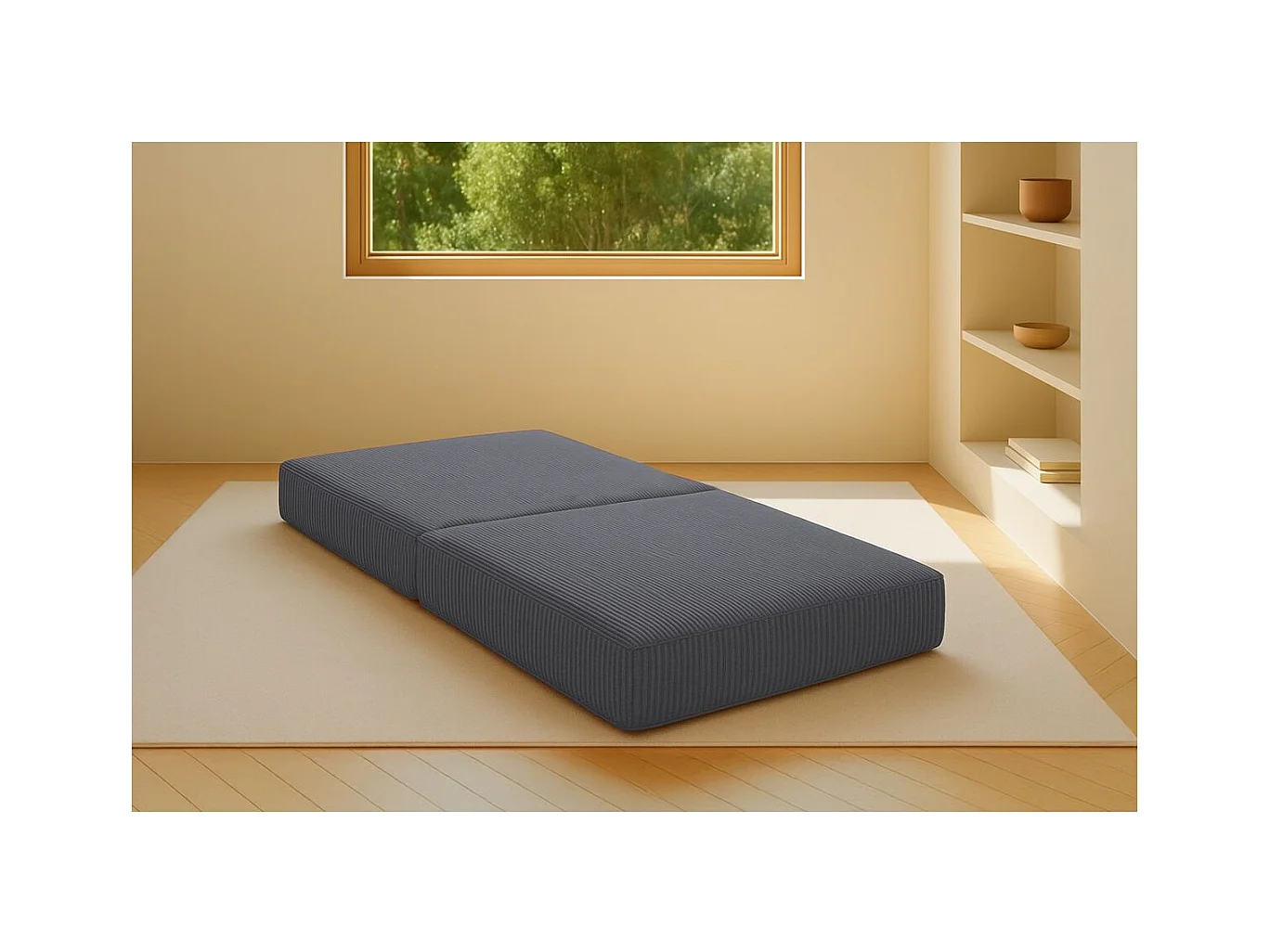 Pouf modulable et convertible - Velours côtelé - Gris