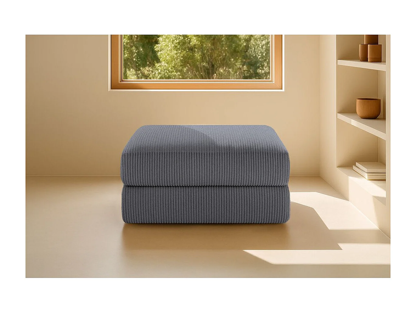 Pouf modulable et convertible - Velours côtelé - Gris