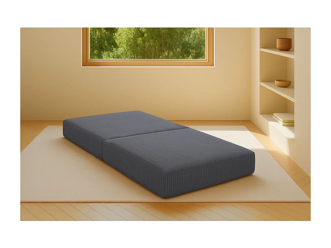 Pouf modulable et convertible - Velours côtelé - Gris