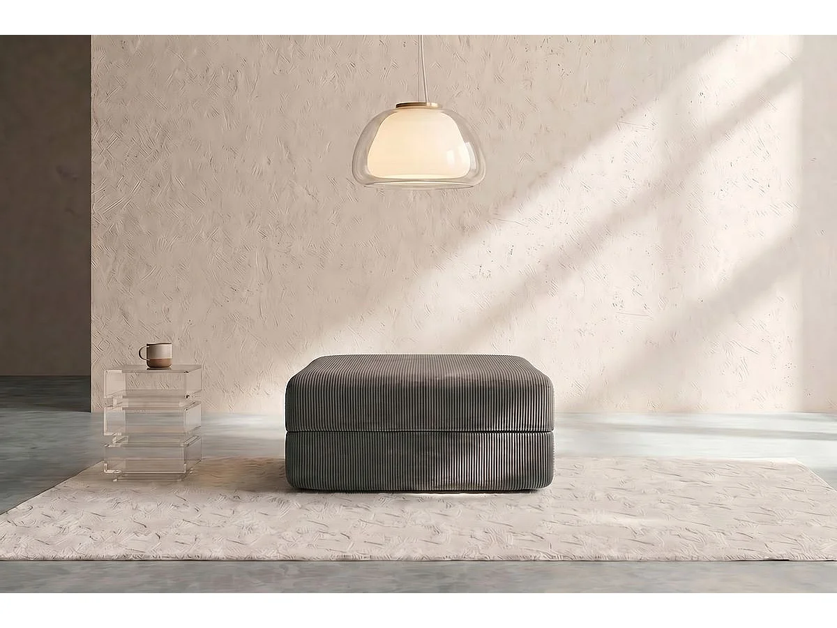 Pouf modulable et convertible - Velours côtelé - Gris