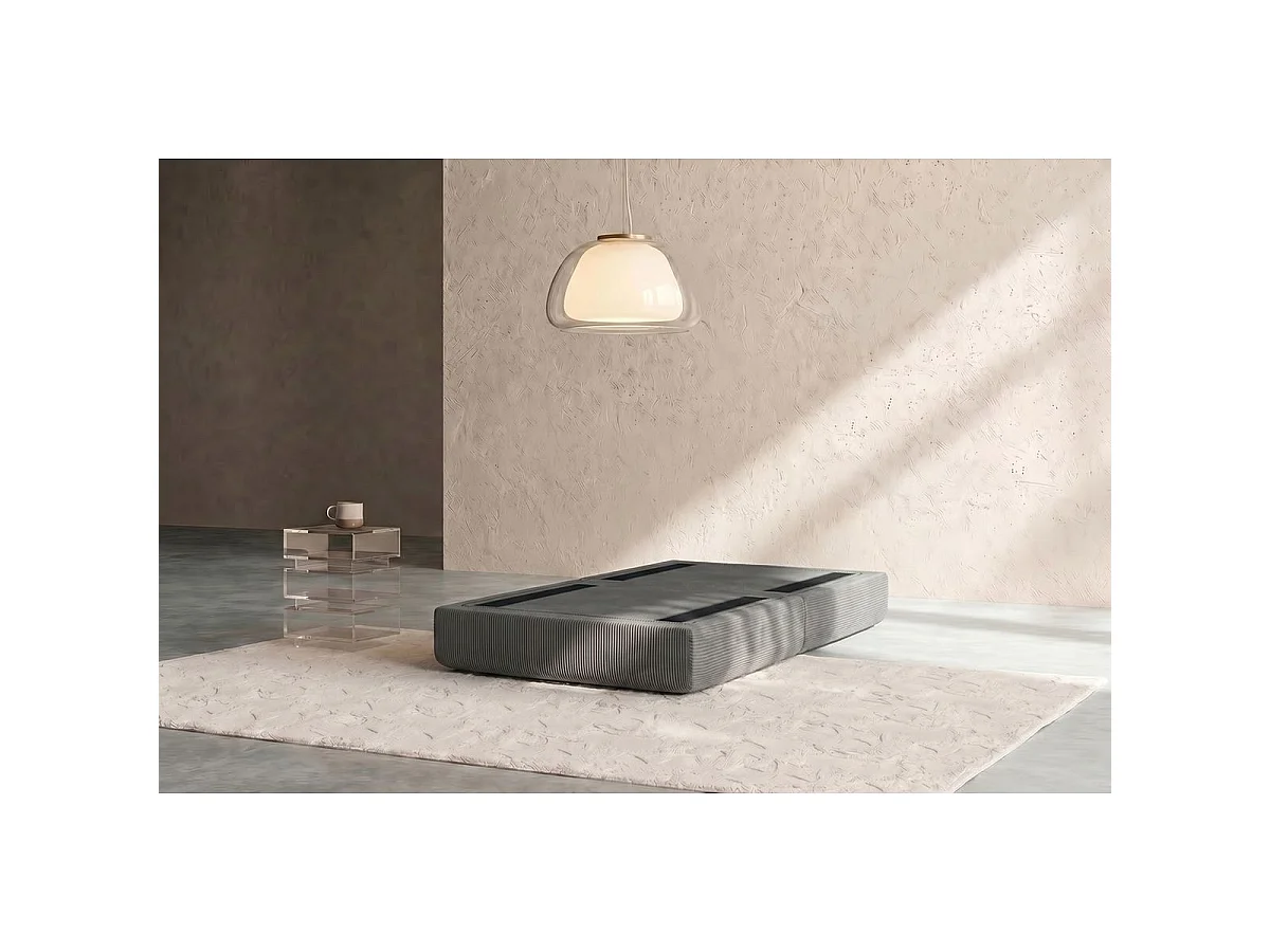 Pouf modulable et convertible - Velours côtelé - Gris