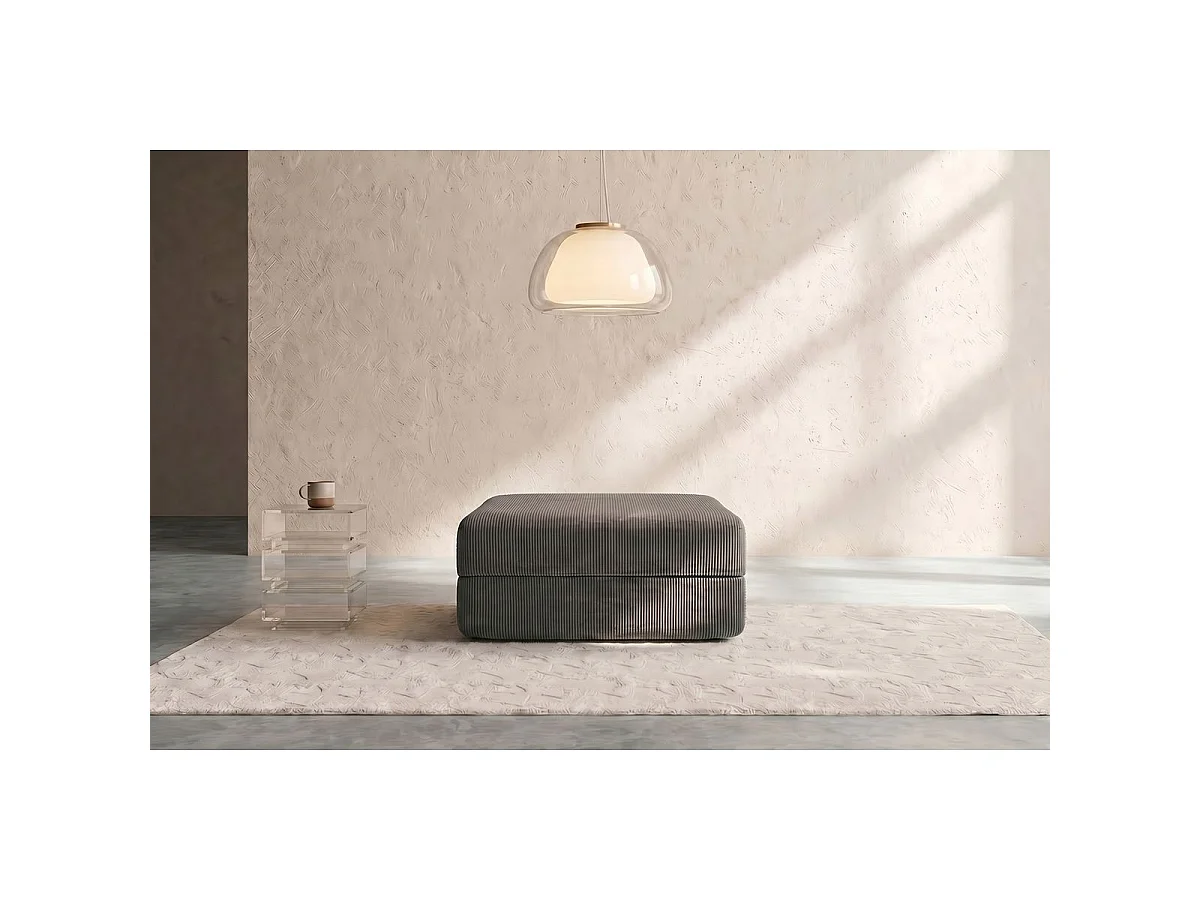 Pouf modulable et convertible - Velours côtelé - Gris