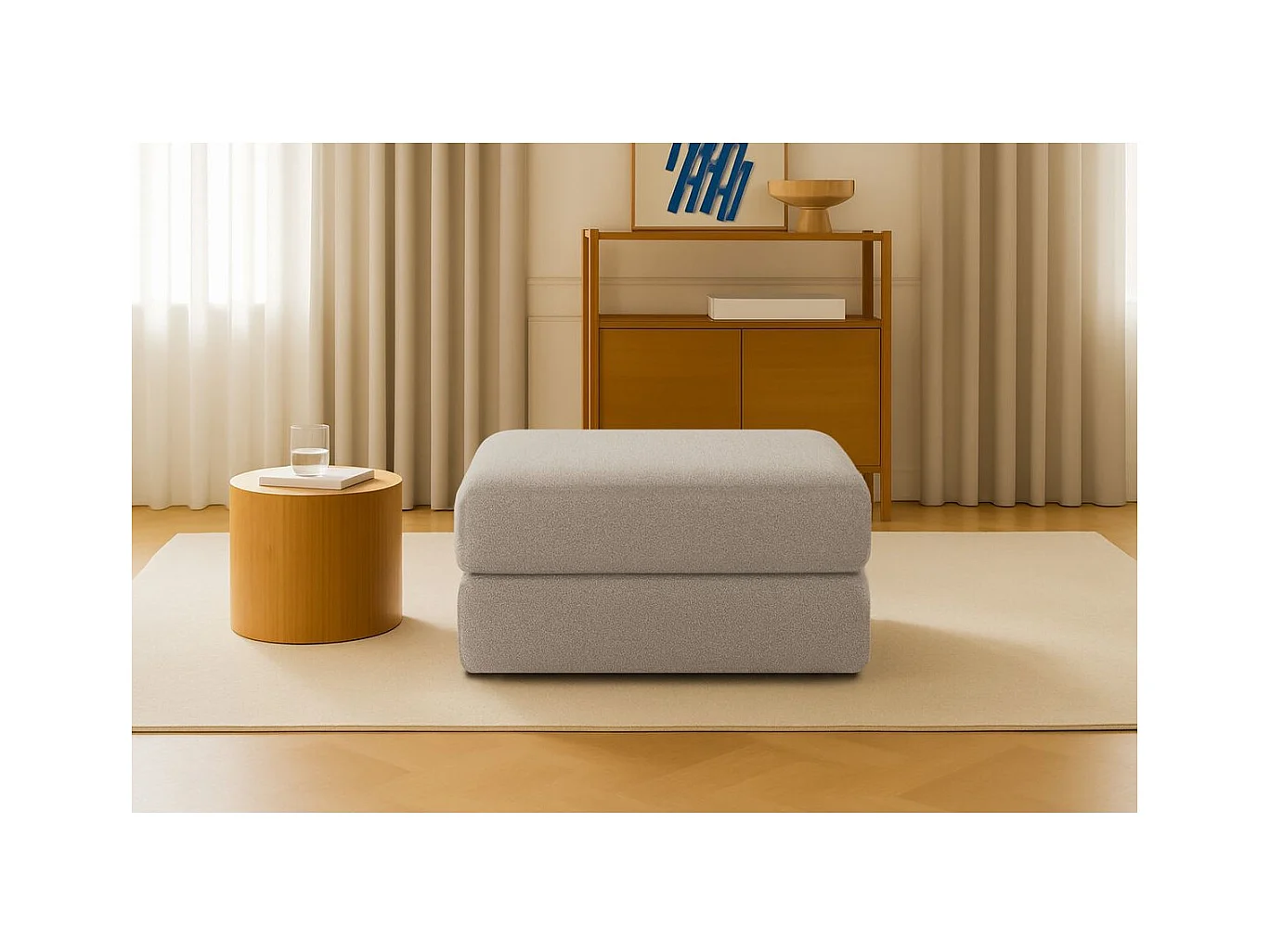 Pouf modulable et convertible - Tissu lisse - Taupe