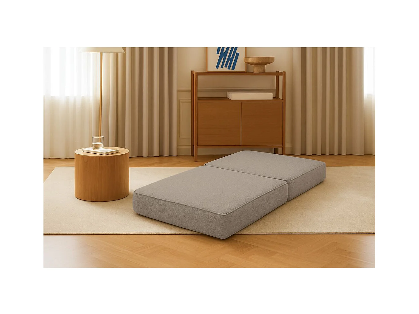Pouf modulable et convertible - Tissu lisse - Taupe