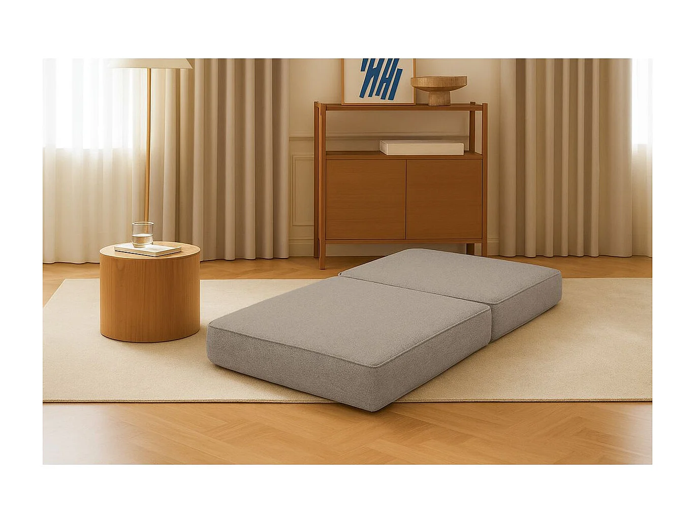 Pouf modulable et convertible - Tissu lisse - Taupe