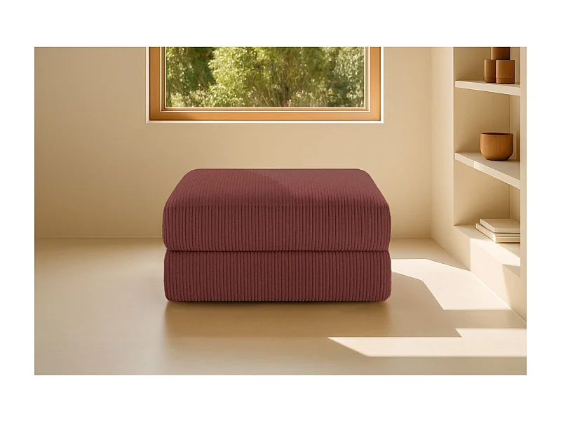 Pouf modulable et convertible - Velours côtelé - Rouge