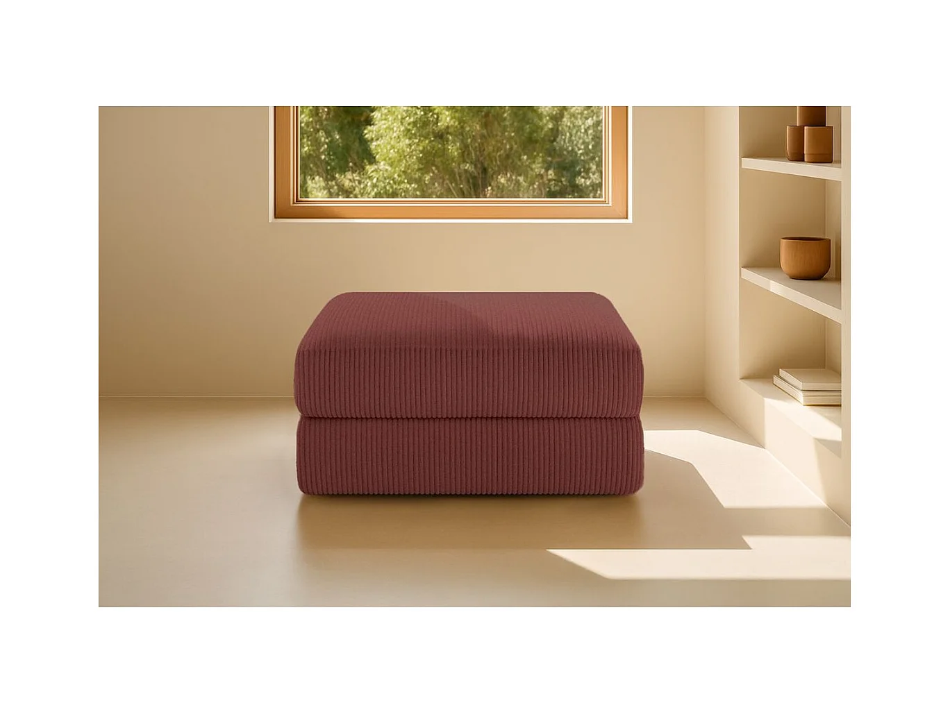 Pouf modulable et convertible - Velours côtelé - Rouge