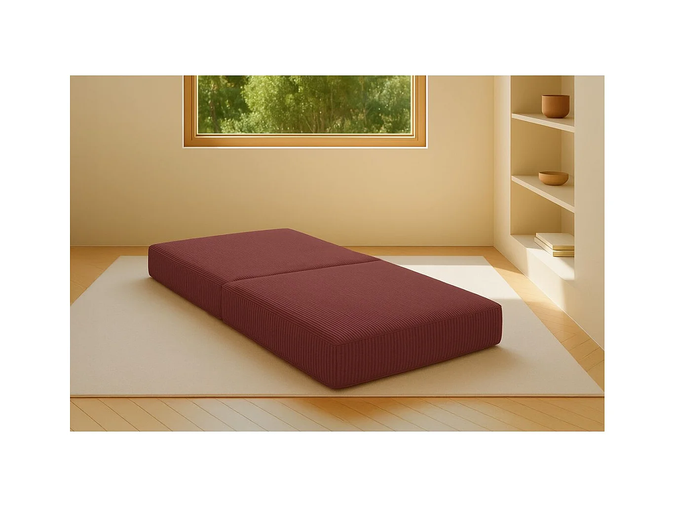 Pouf modulable et convertible - Velours côtelé - Rouge