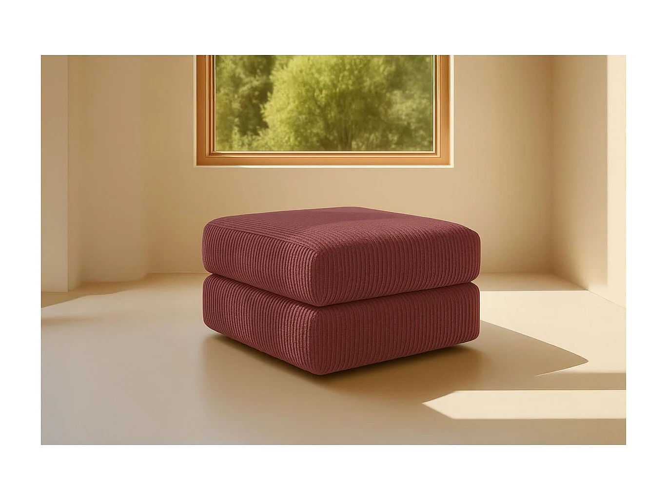 Pouf modulable et convertible - Velours côtelé - Rouge