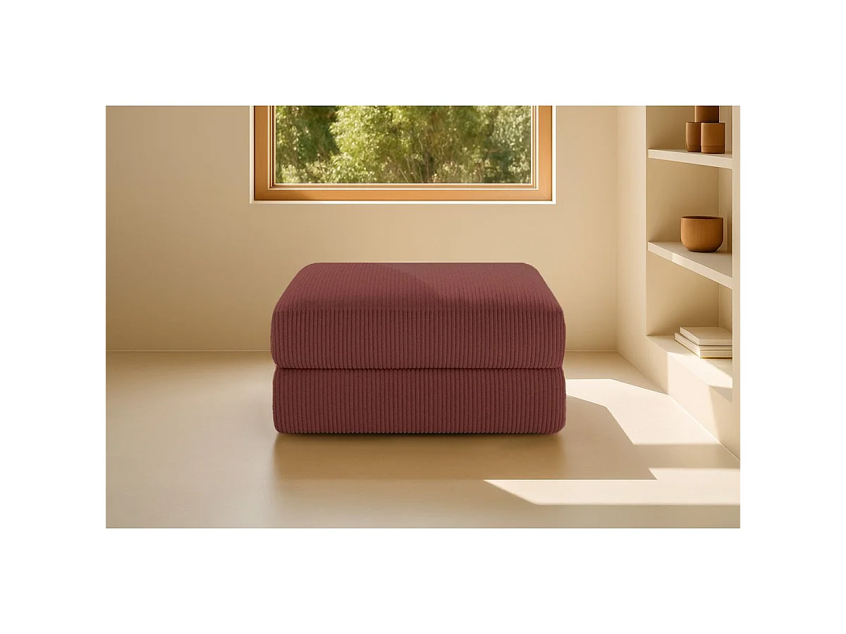 Pouf modulable et convertible - Velours côtelé - Rouge