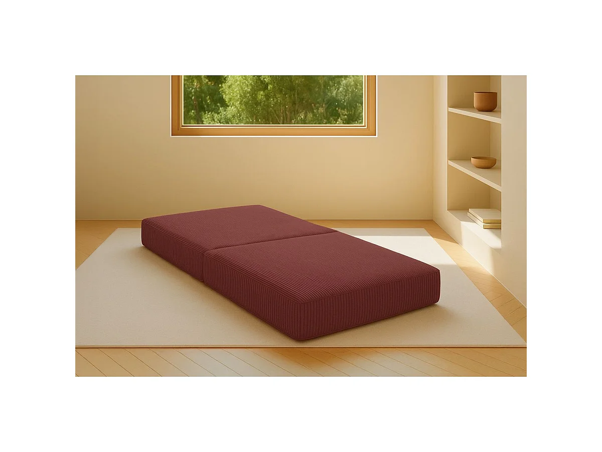 Pouf modulable et convertible - Velours côtelé - Rouge