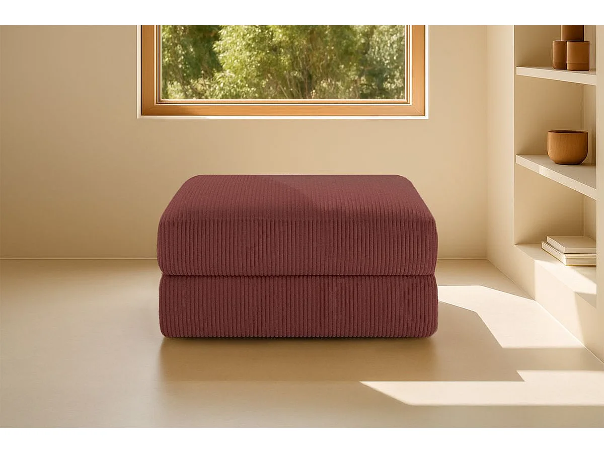 Pouf modulable et convertible - Velours côtelé - Rouge