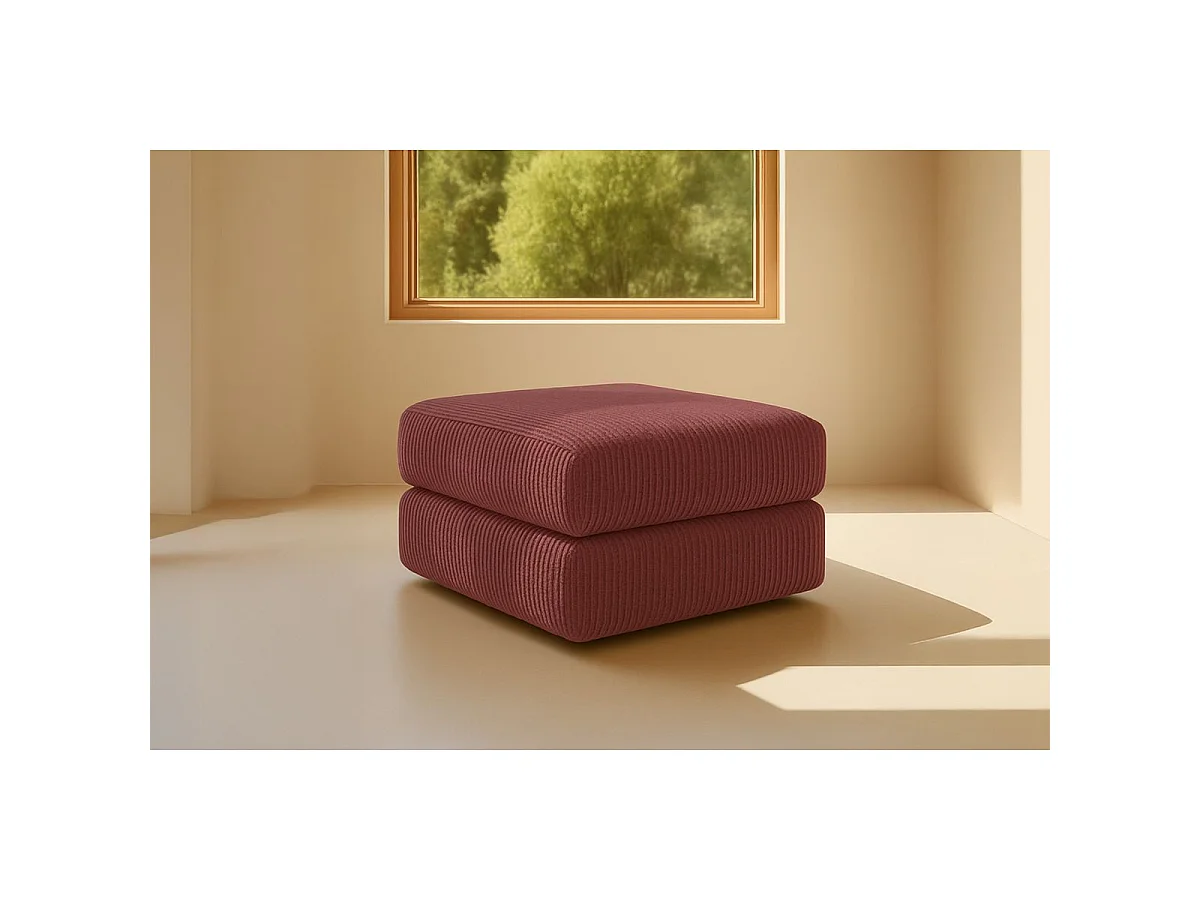 Pouf modulable et convertible - Velours côtelé - Rouge
