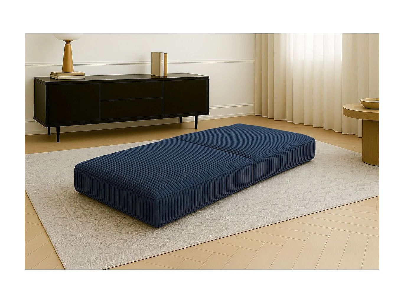 Pouf modulable et convertible - Velours côtelé XL - Bleu