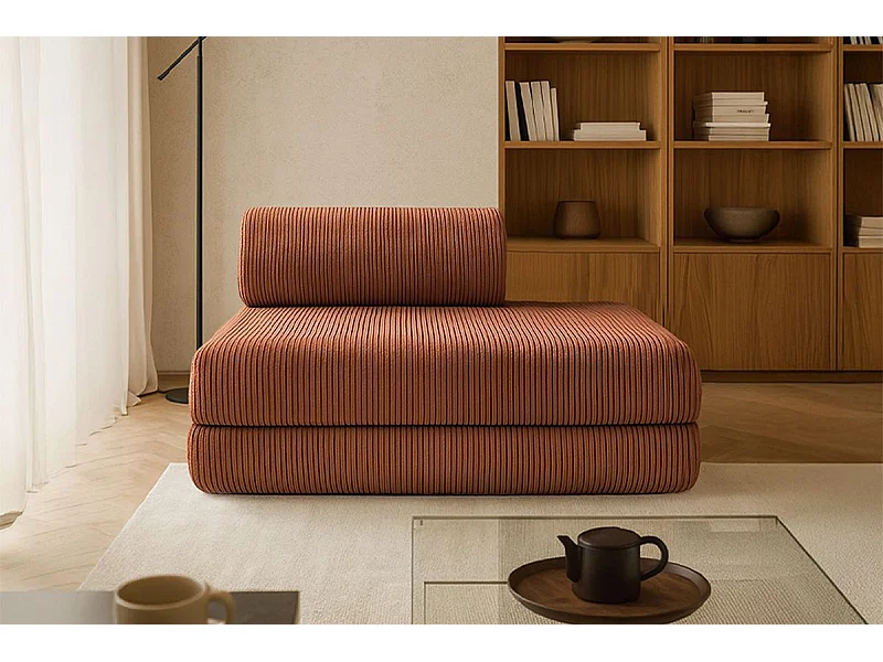 Canapé droit modulable et convertible 2 places - Velours côtelé - Terracotta