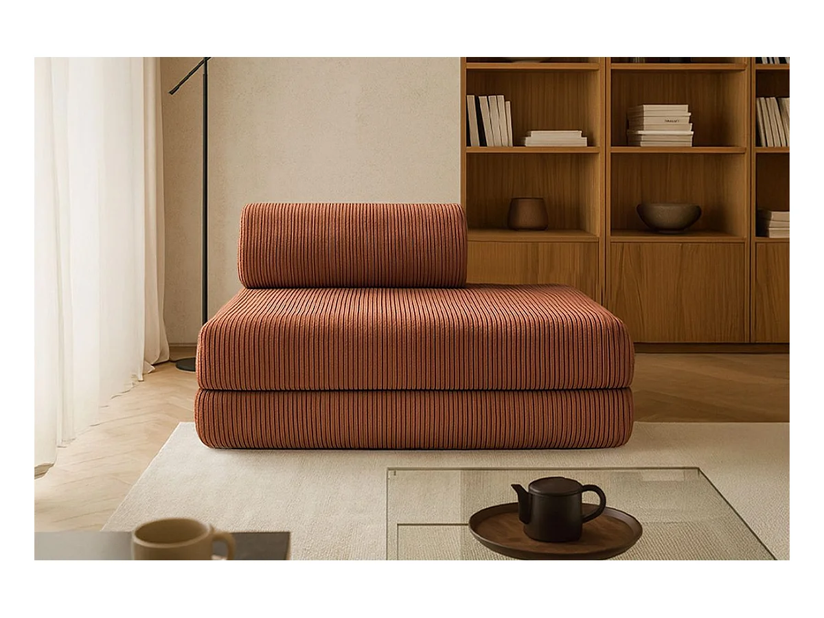 Canapé droit modulable et convertible 2 places - Velours côtelé - Terracotta