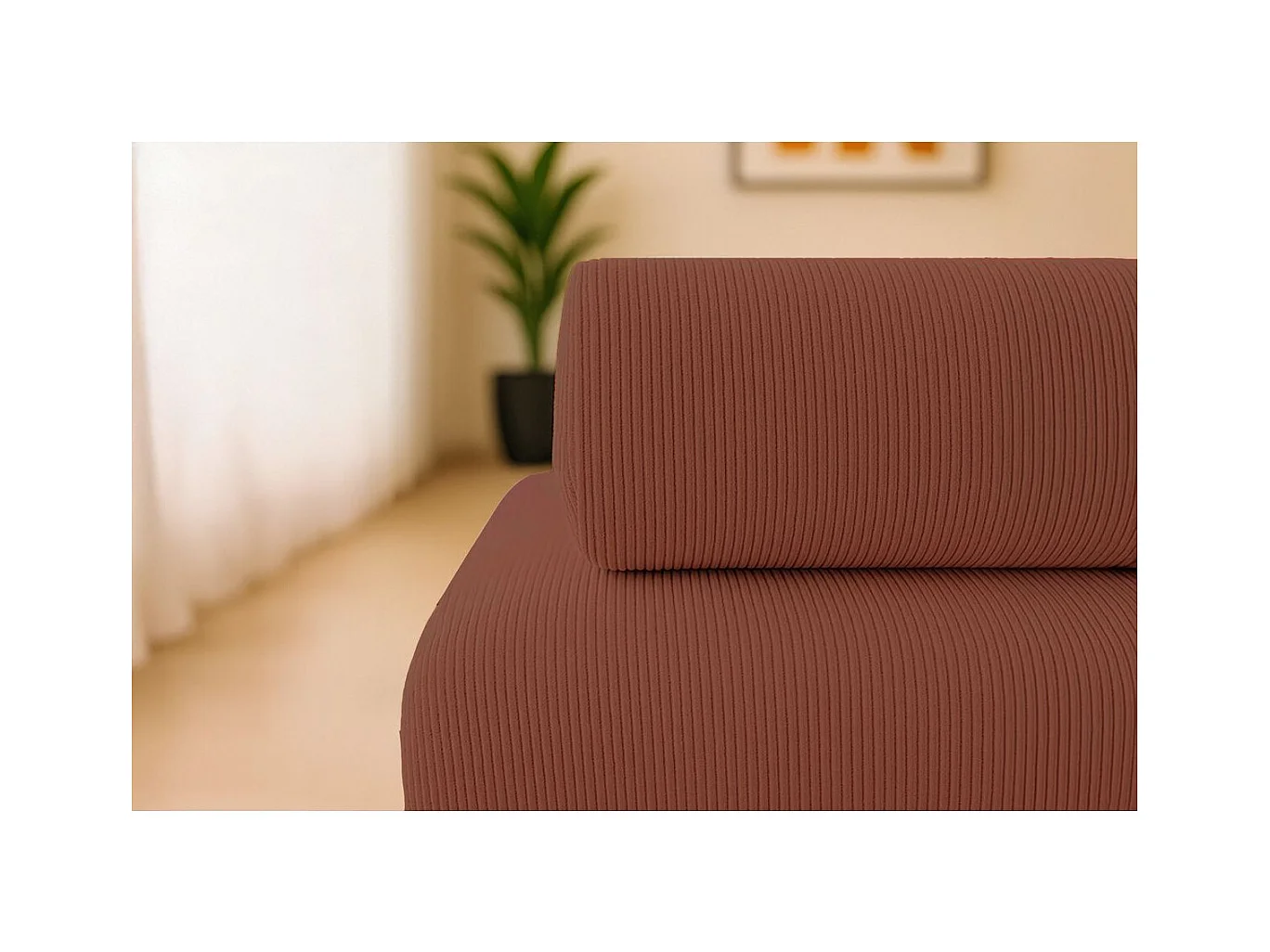 Canapé droit modulable et convertible 2 places - Velours côtelé - Terracotta