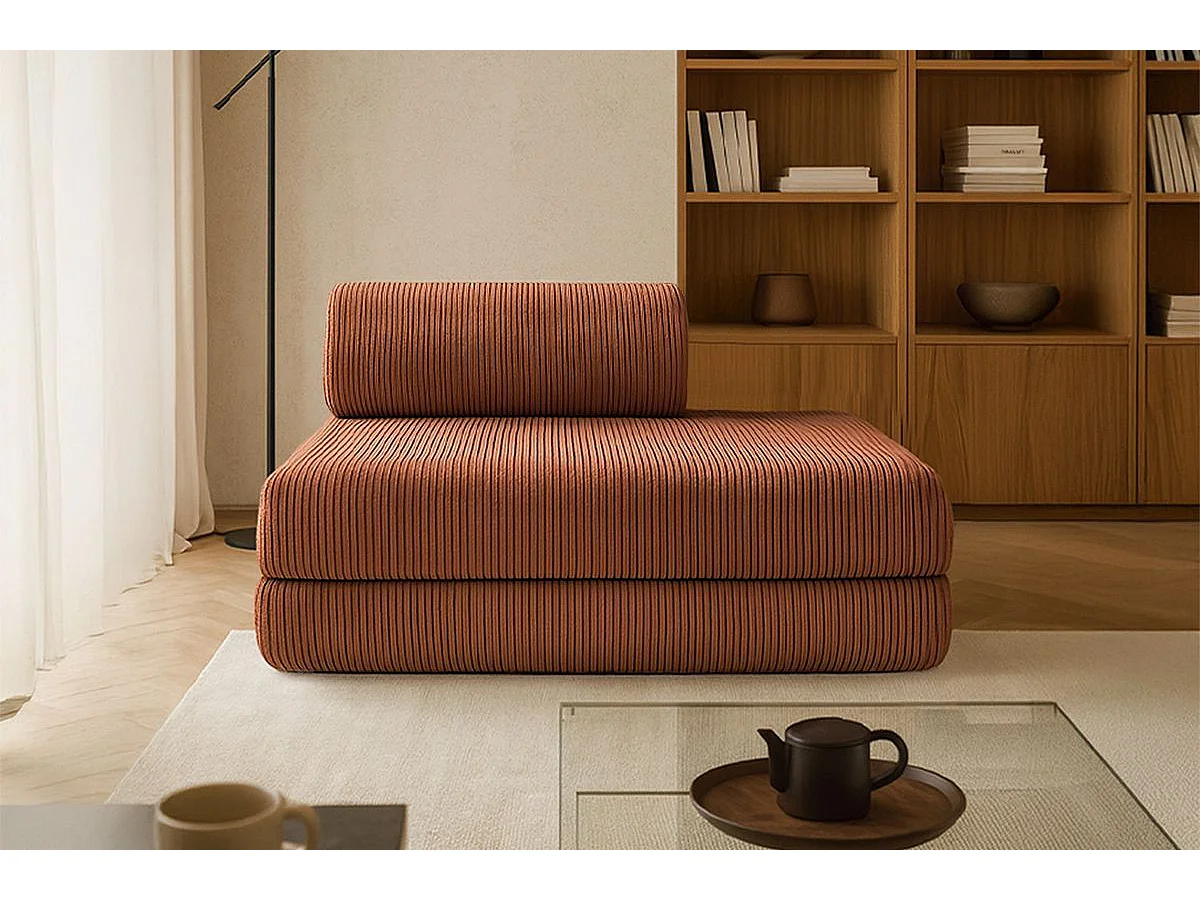 Canapé droit modulable et convertible 2 places - Velours côtelé - Terracotta