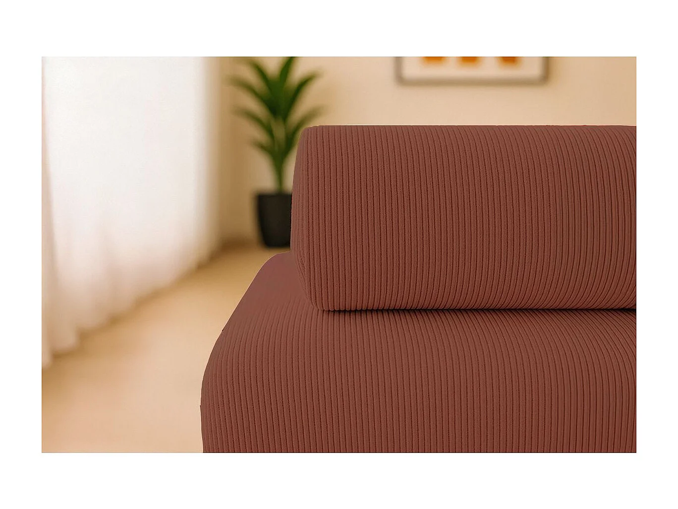 Canapé droit modulable et convertible 2 places - Velours côtelé - Terracotta