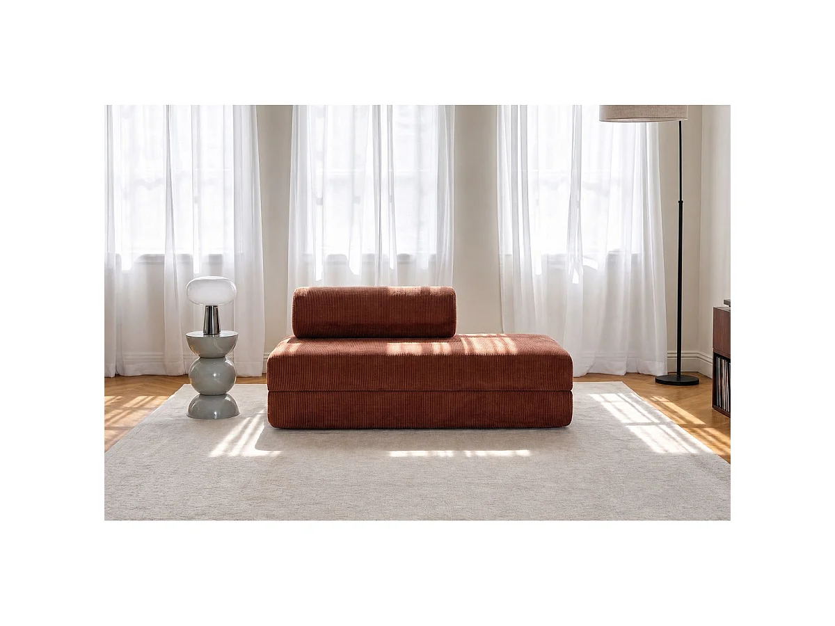 Canapé droit modulable et convertible 2 places - Velours côtelé - Terracotta