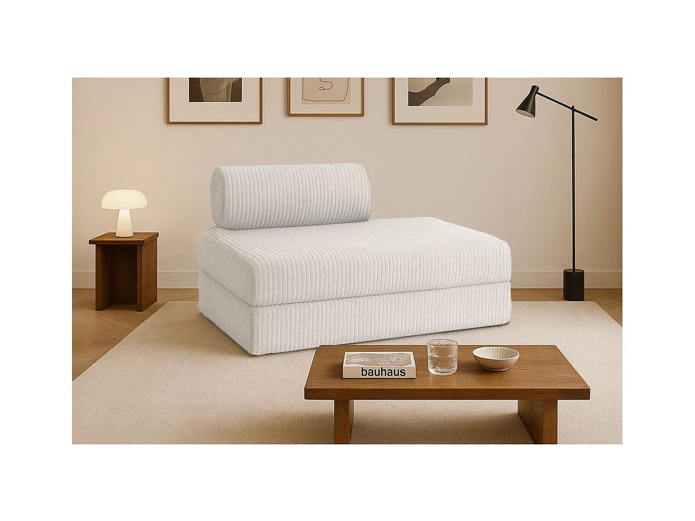 Canapé droit modulable et convertible 2 places - Velours côtelé XL - Blanc