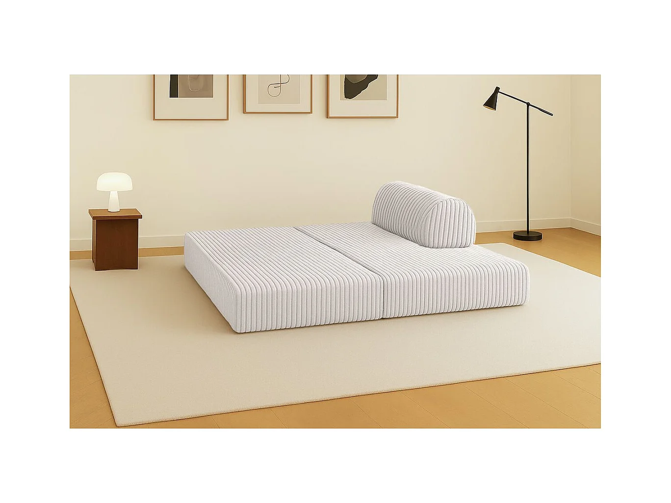 Canapé droit modulable et convertible 2 places - Velours côtelé XL - Blanc