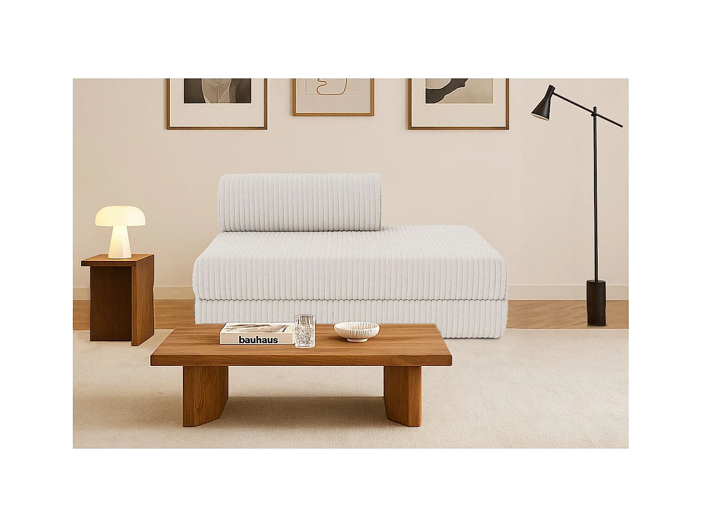 Canapé droit modulable et convertible 2 places - Velours côtelé XL - Blanc