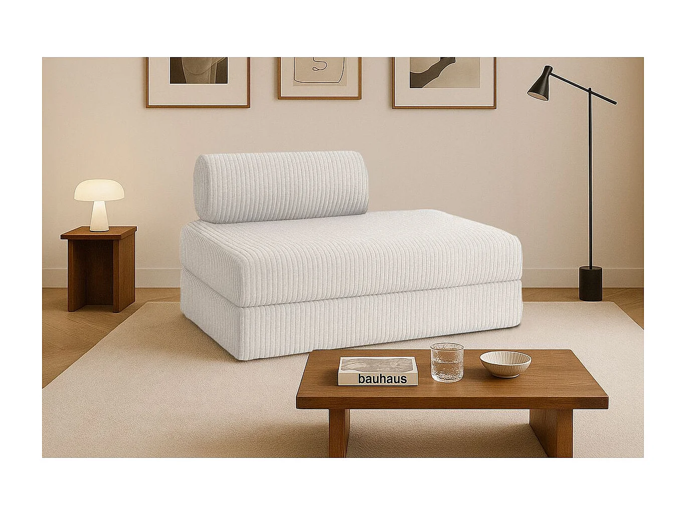 Canapé droit modulable et convertible 2 places - Velours côtelé XL - Blanc