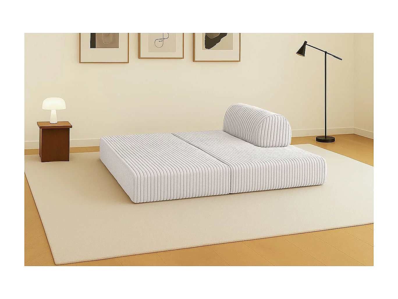 Canapé droit modulable et convertible 2 places - Velours côtelé XL - Blanc