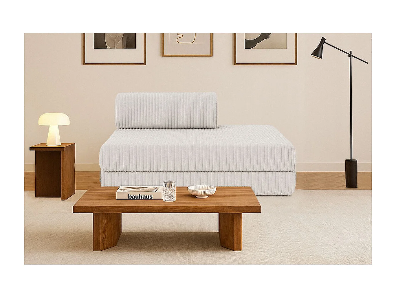 Canapé droit modulable et convertible 2 places - Velours côtelé XL - Blanc