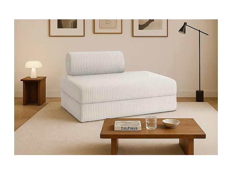 Canapé droit modulable et convertible 2 places - Velours côtelé XL - Blanc