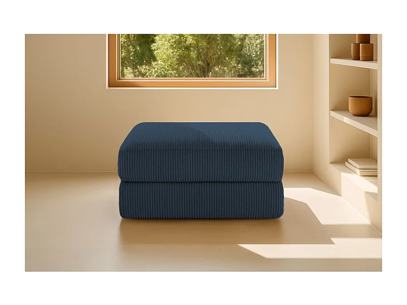 Pouf modulable et convertible - Velours côtelé - Bleu