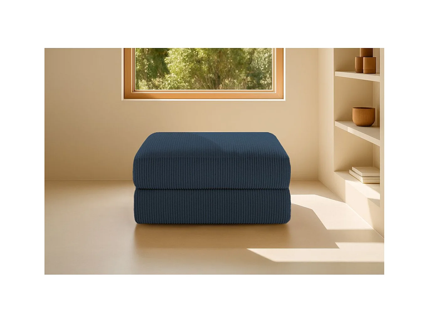 Pouf modulable et convertible - Velours côtelé - Bleu