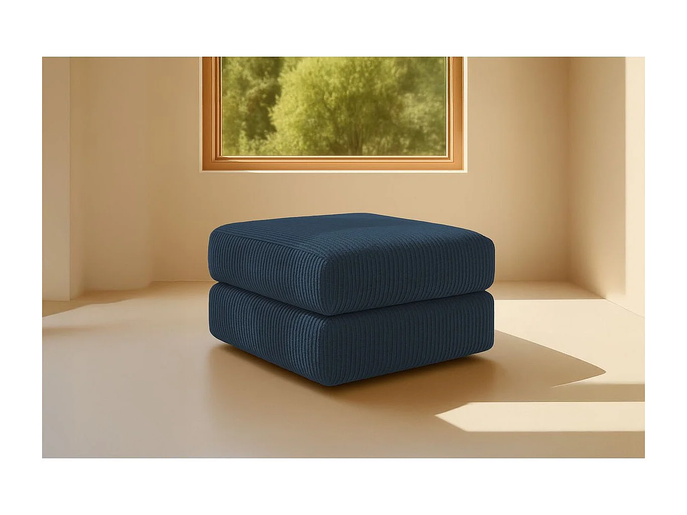 Pouf modulable et convertible - Velours côtelé - Bleu